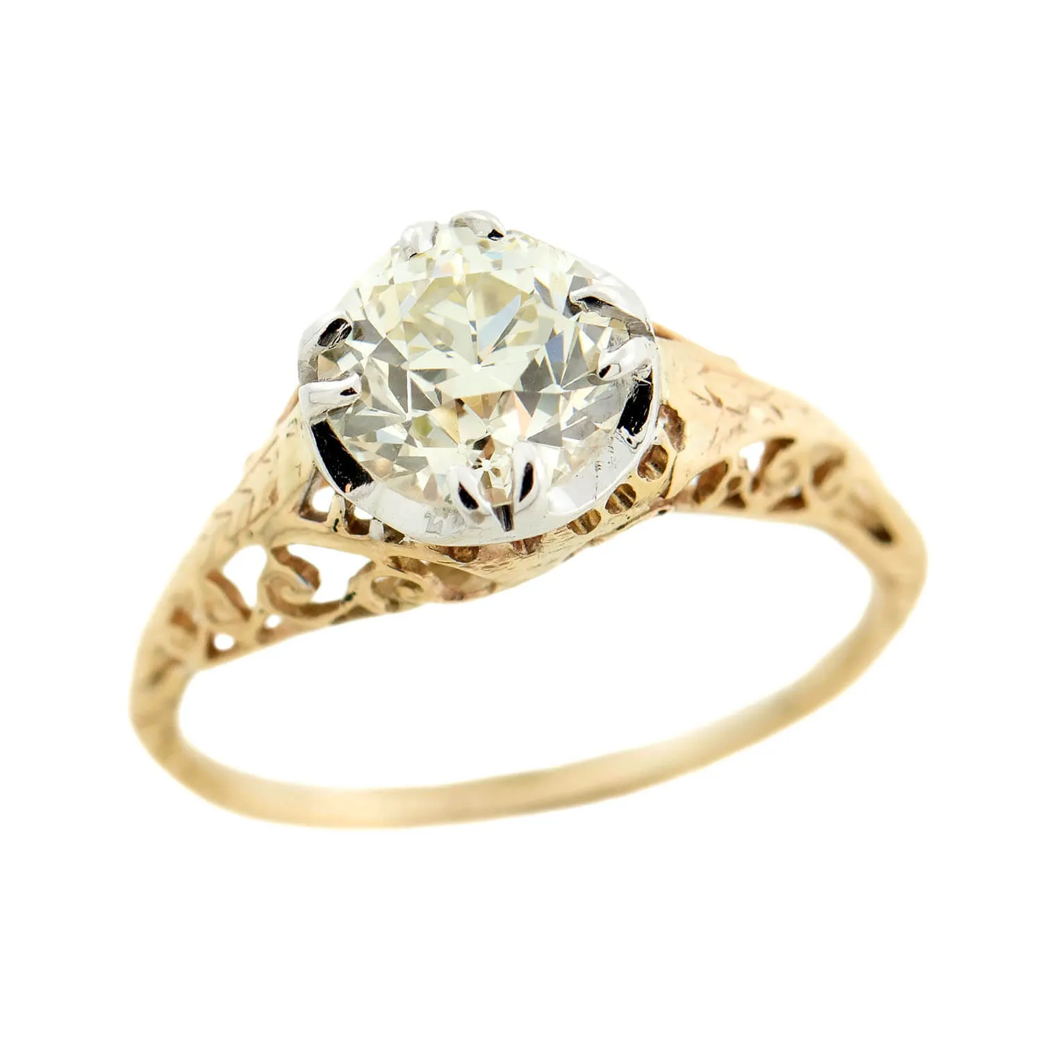 Edwardian 14k Mixed Metals Diamond Engagement Ring 1.57ct