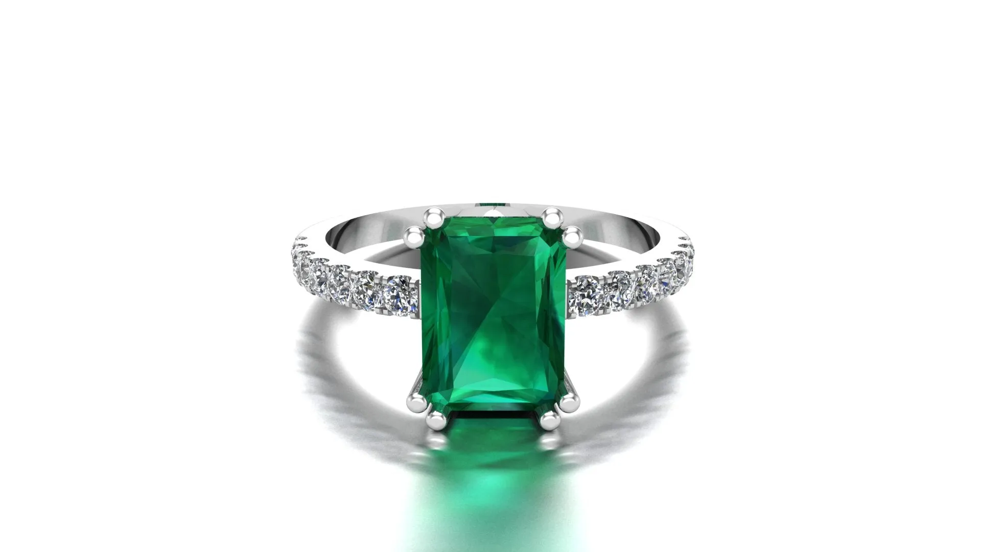 Emerald Green Cushion Cut Ring (925 Sterling Silver)