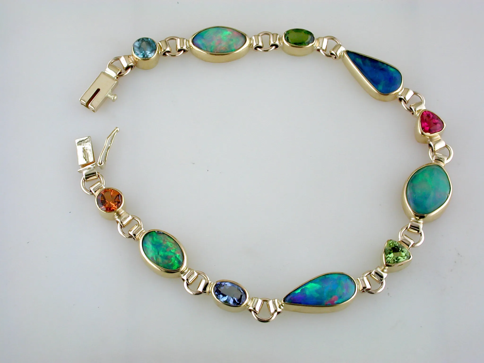 Ethiopian Freeform Opal Multicolor 22K & 14K Yellow Gold Bracelet