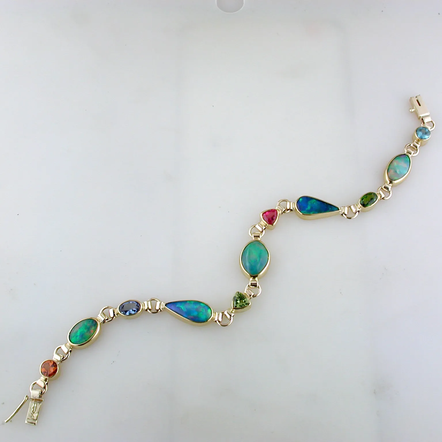 Ethiopian Freeform Opal Multicolor 22K & 14K Yellow Gold Bracelet