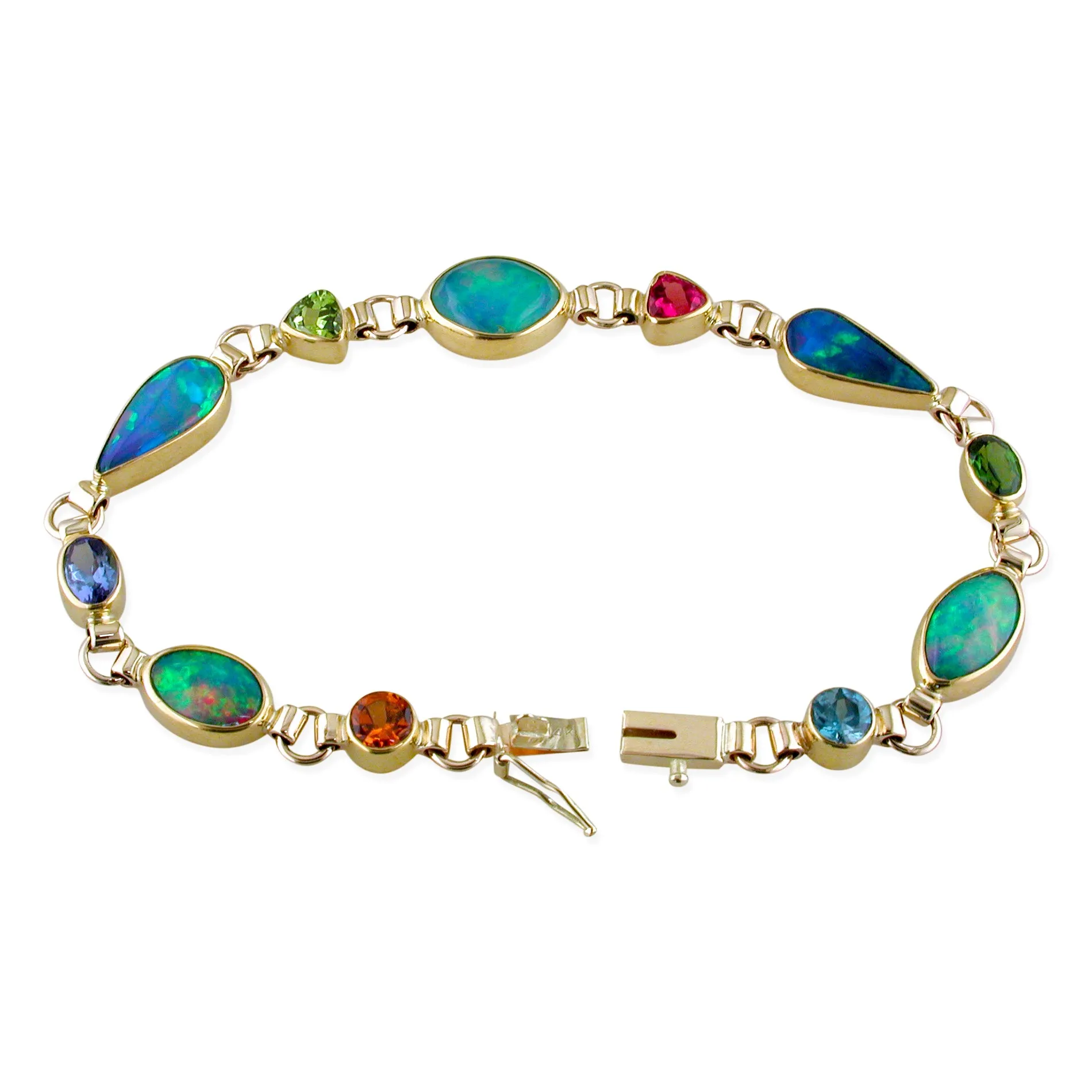 Ethiopian Freeform Opal Multicolor 22K & 14K Yellow Gold Bracelet