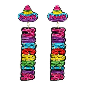 Felt Back Seed Beaded Margarita Message Fiesta Dangle Earrings