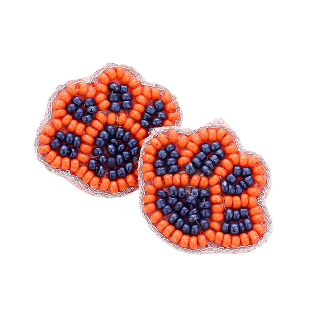 Felt Back Seed Beaded Paw Stud Earrings