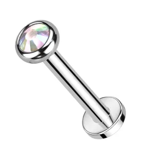 Flat Bezel Rainbow Aurora CZ Internally Threaded Titanium Labret