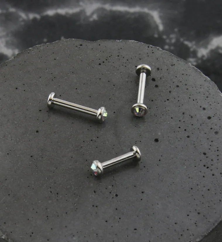 Flat Bezel Rainbow Aurora CZ Internally Threaded Titanium Labret