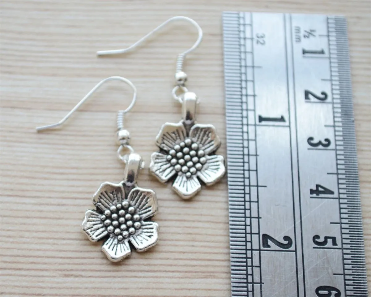 Flower dangle earrings, gold and silver drop earrings gift set, everyday minimalist workwear jewelry