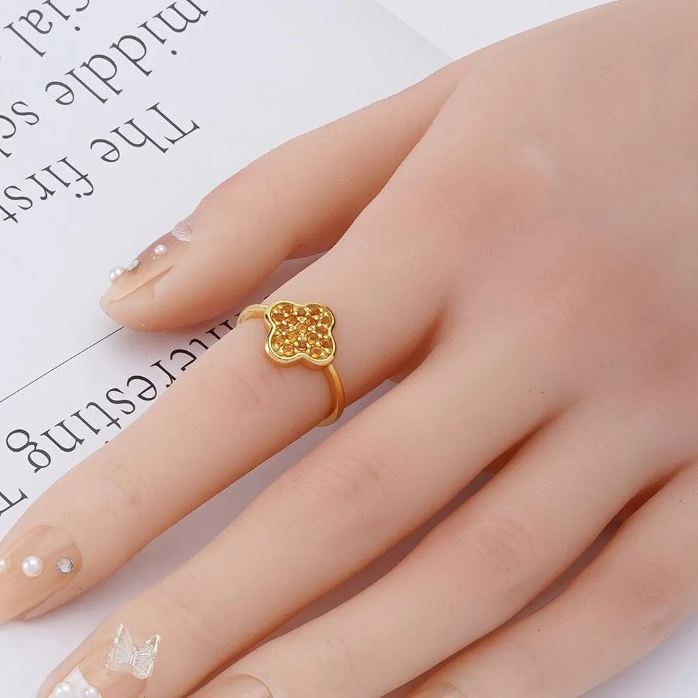 Four Leaf Clover Citrine Ring