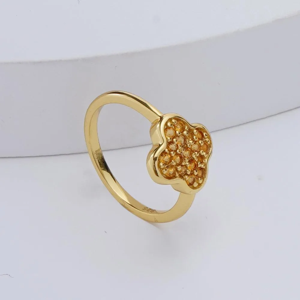 Four Leaf Clover Citrine Ring