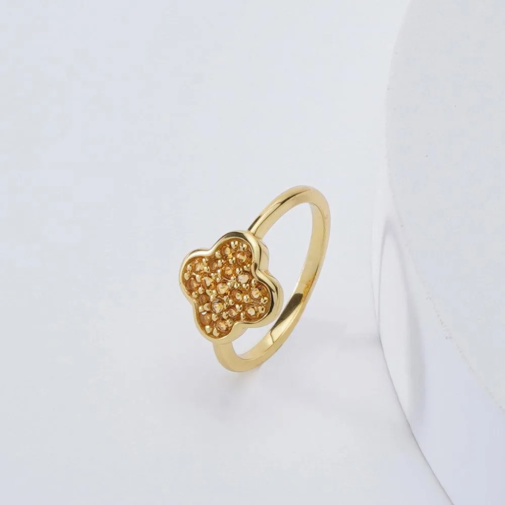 Four Leaf Clover Citrine Ring