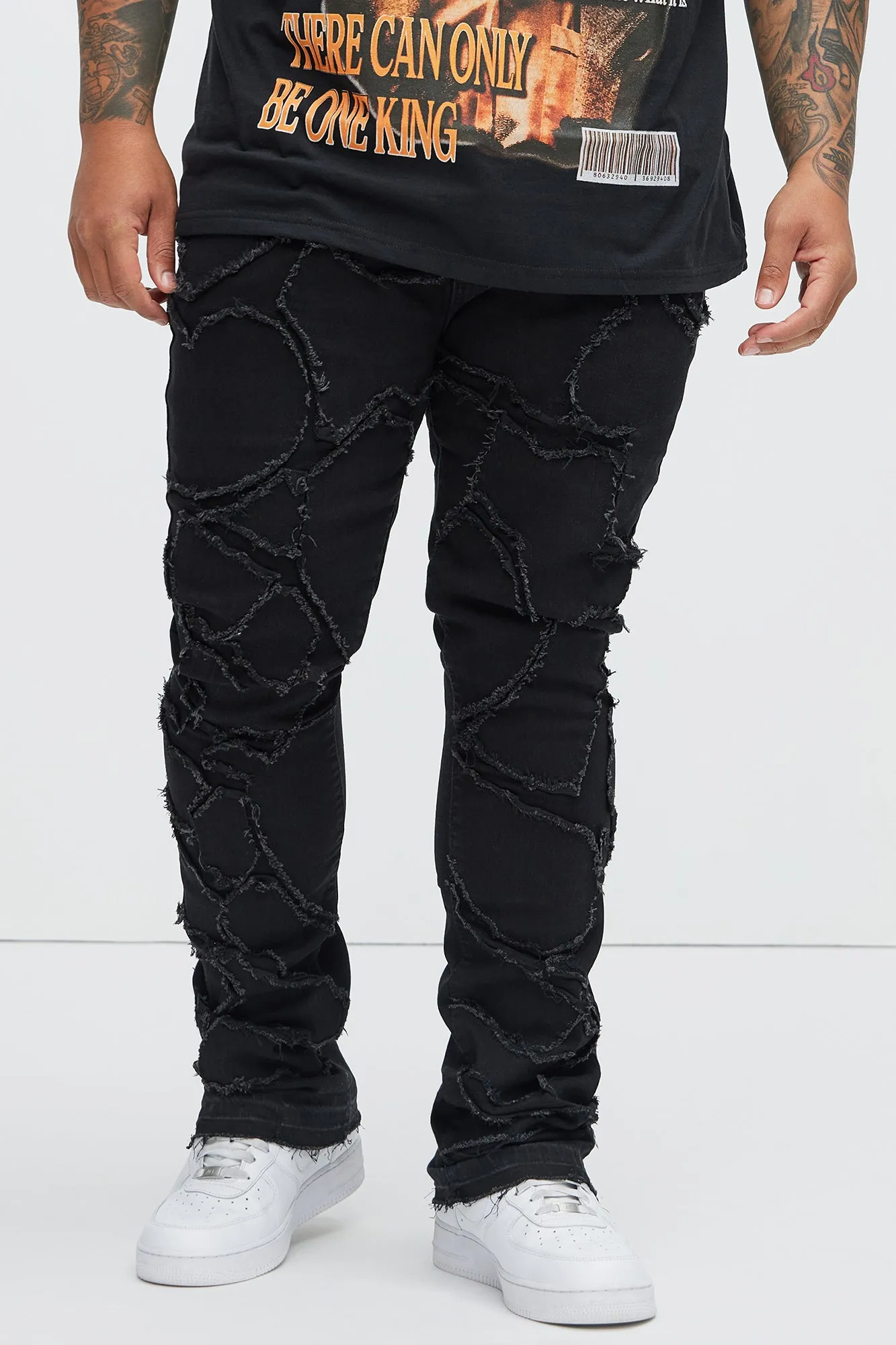 Fray All Ways Stacked Skinny Flare Jeans - Black