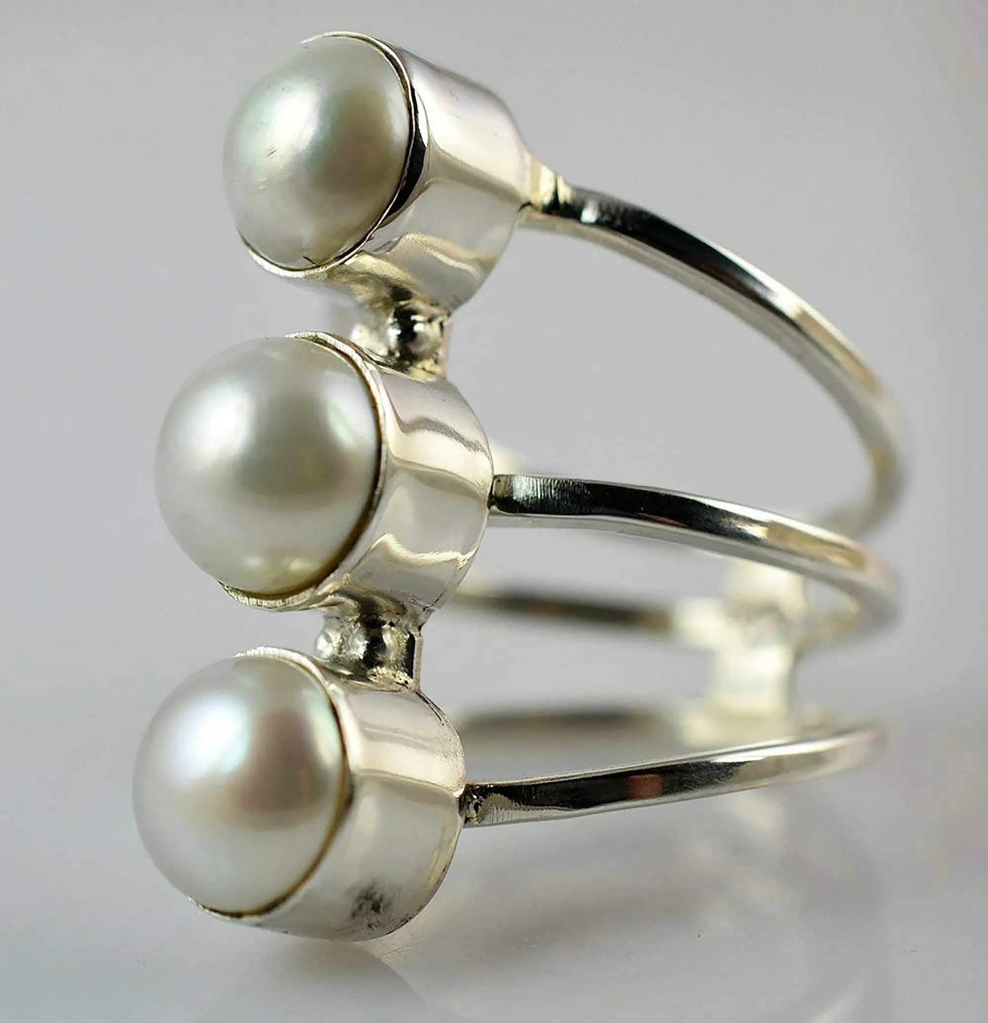 Freshwater Pearl 925 Solid Sterling Silver Handmade Ring Size 3-13 US