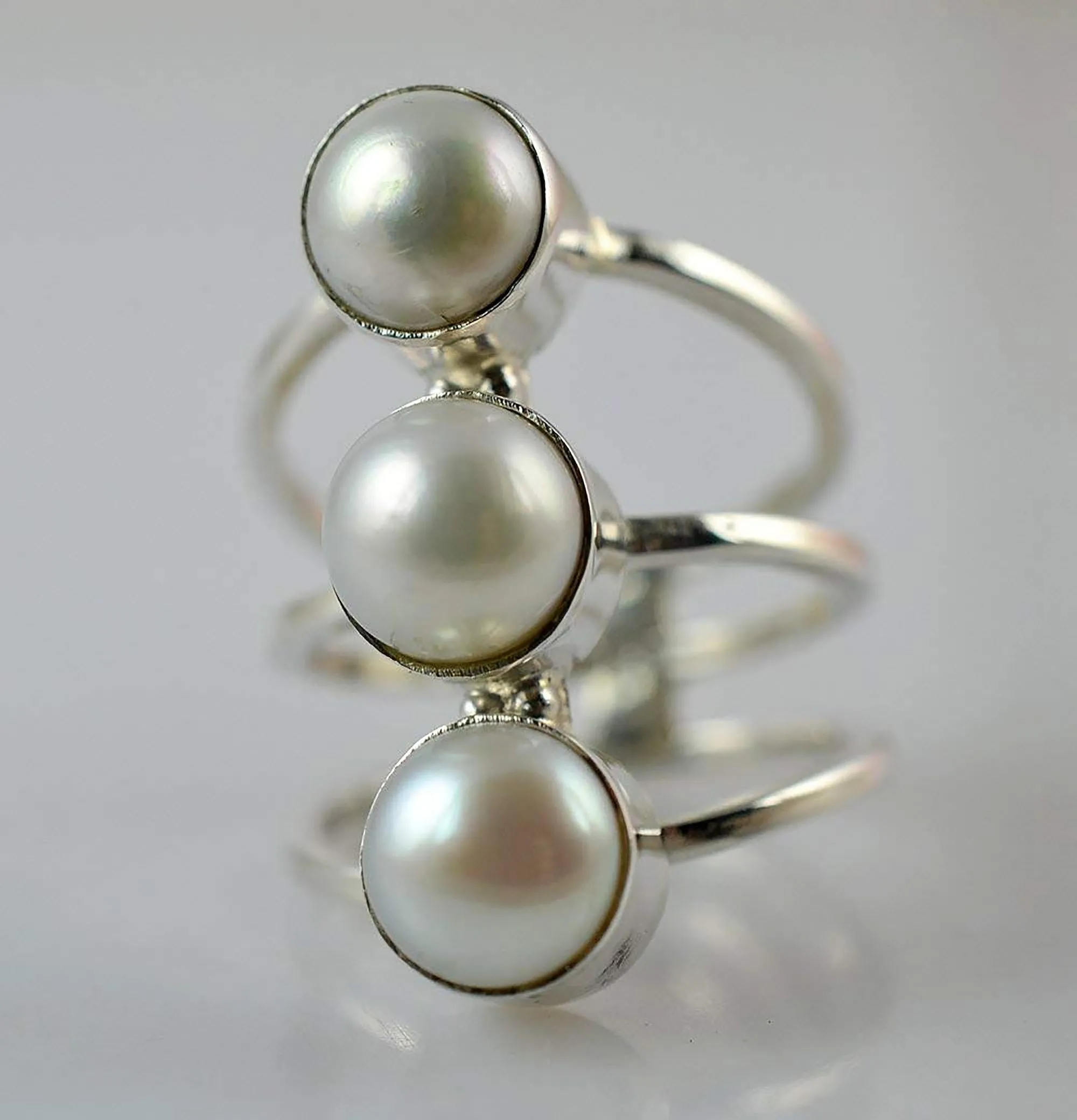 Freshwater Pearl 925 Solid Sterling Silver Handmade Ring Size 3-13 US