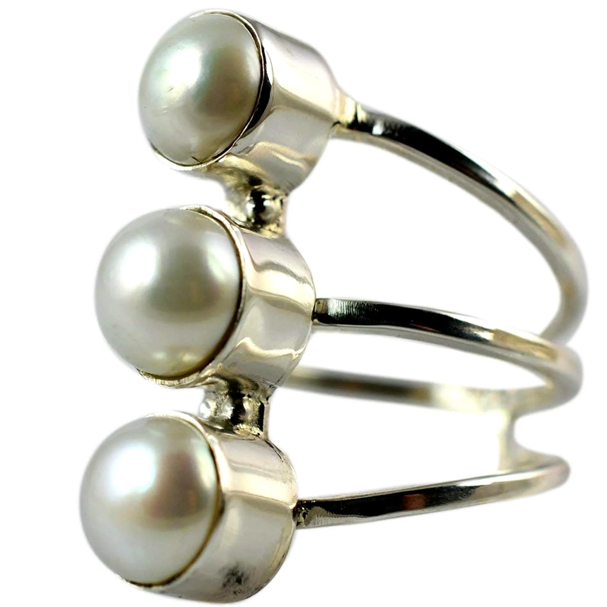 Freshwater Pearl 925 Solid Sterling Silver Handmade Ring Size 3-13 US