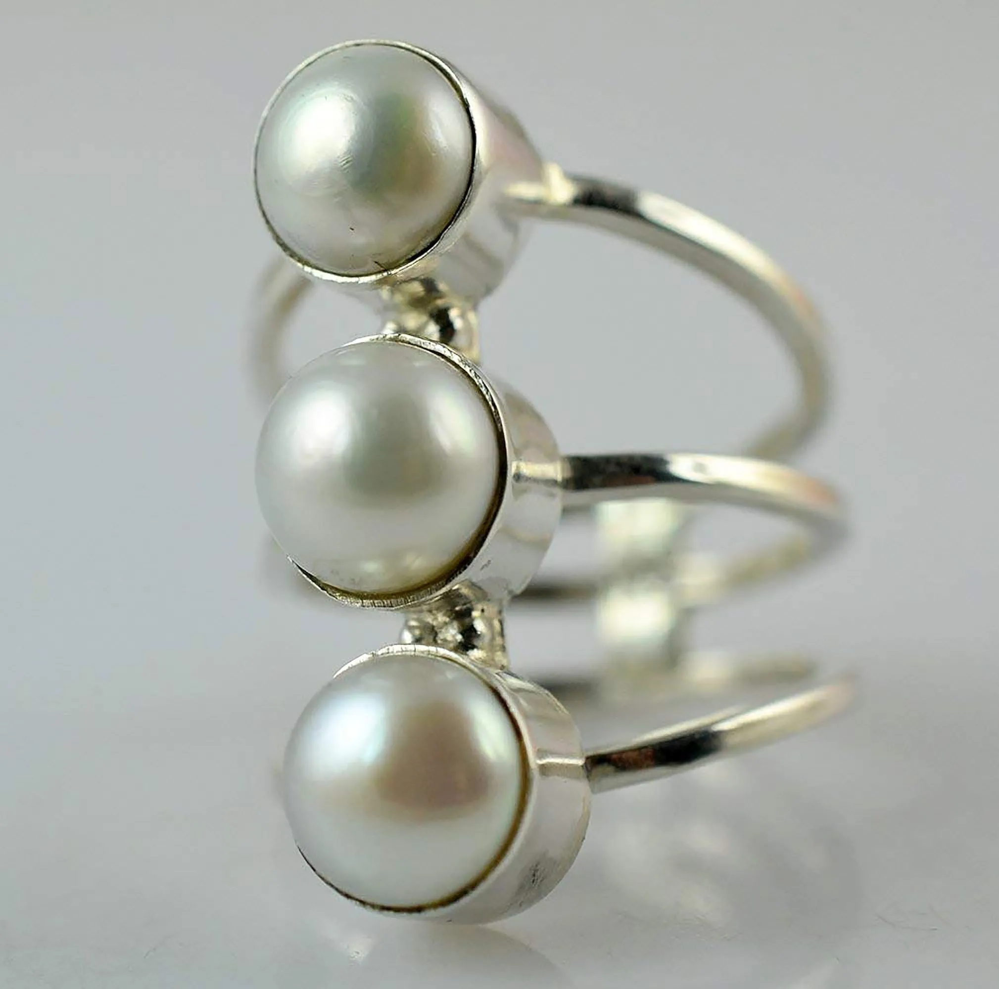 Freshwater Pearl 925 Solid Sterling Silver Handmade Ring Size 3-13 US