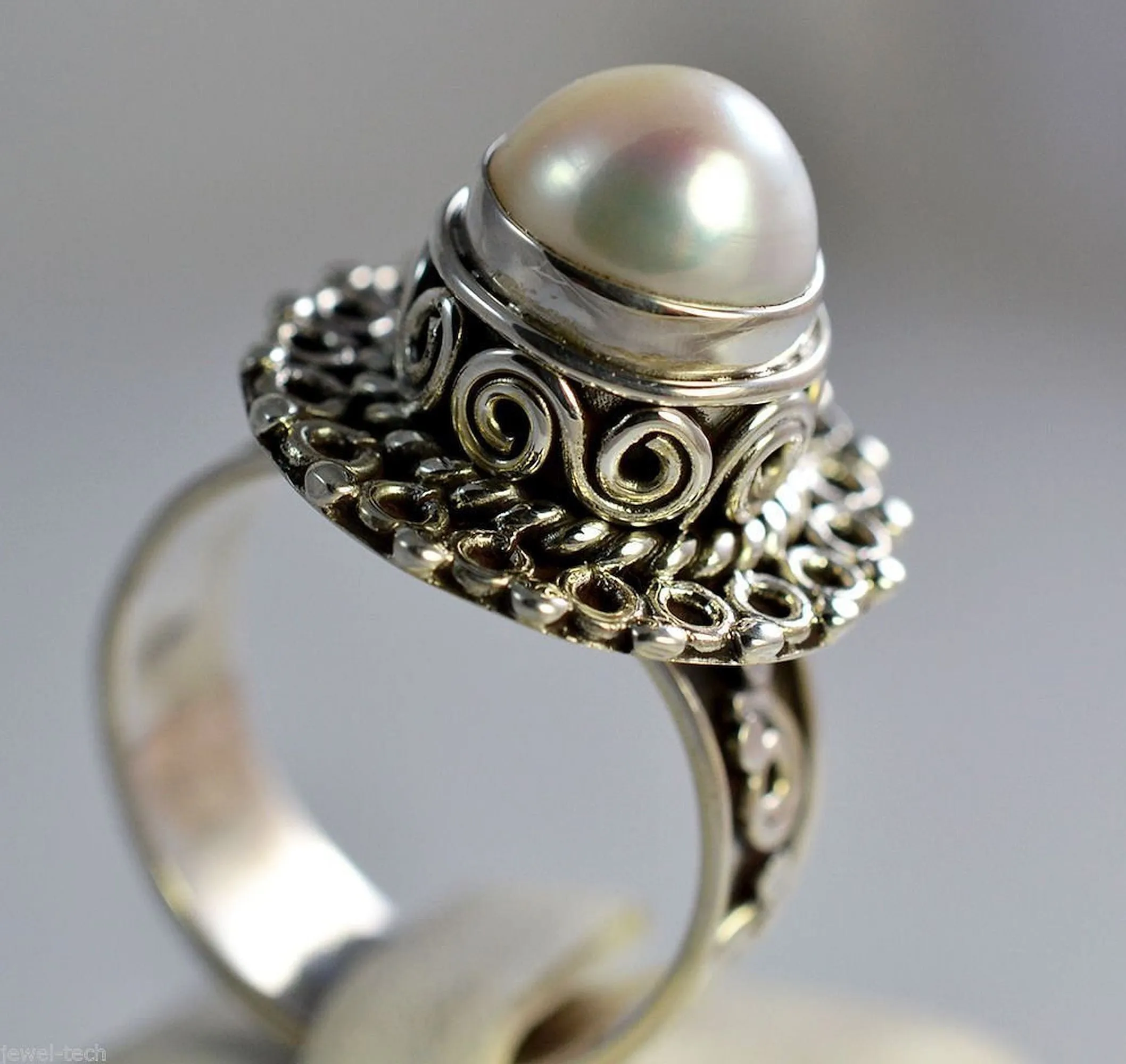 Freshwater Pearl 925 Solid Sterling Silver Handmade Ring Size 4 - 13 US