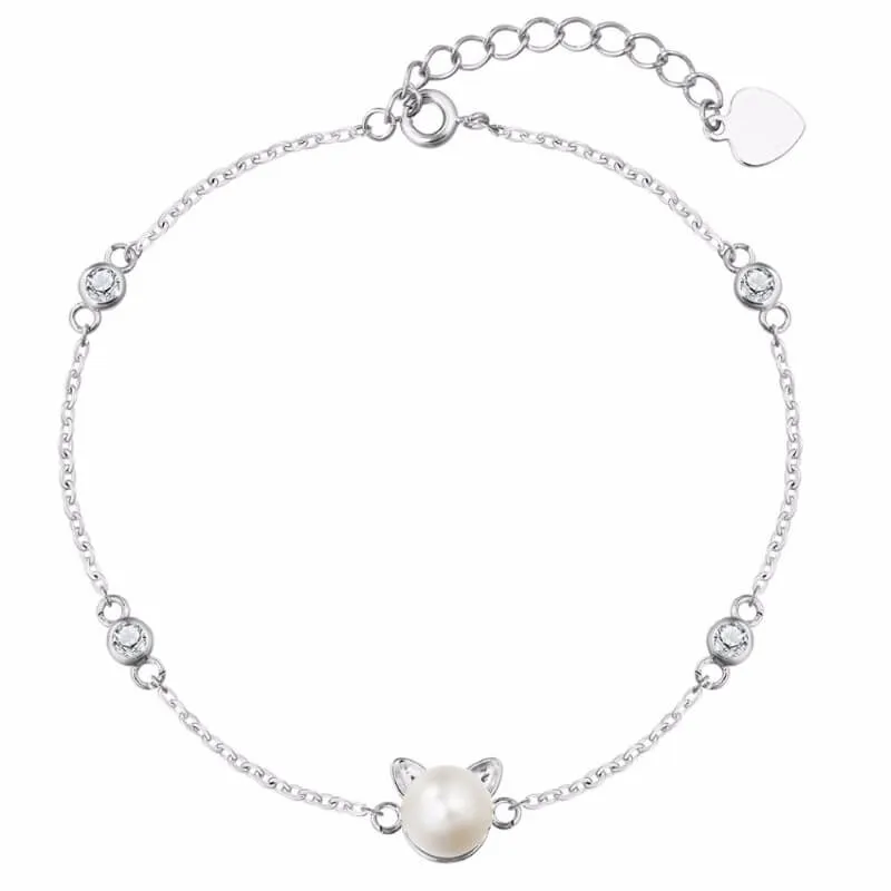 Freshwater Pearl Cat Bracelet in Solid 925 Sterling Silver