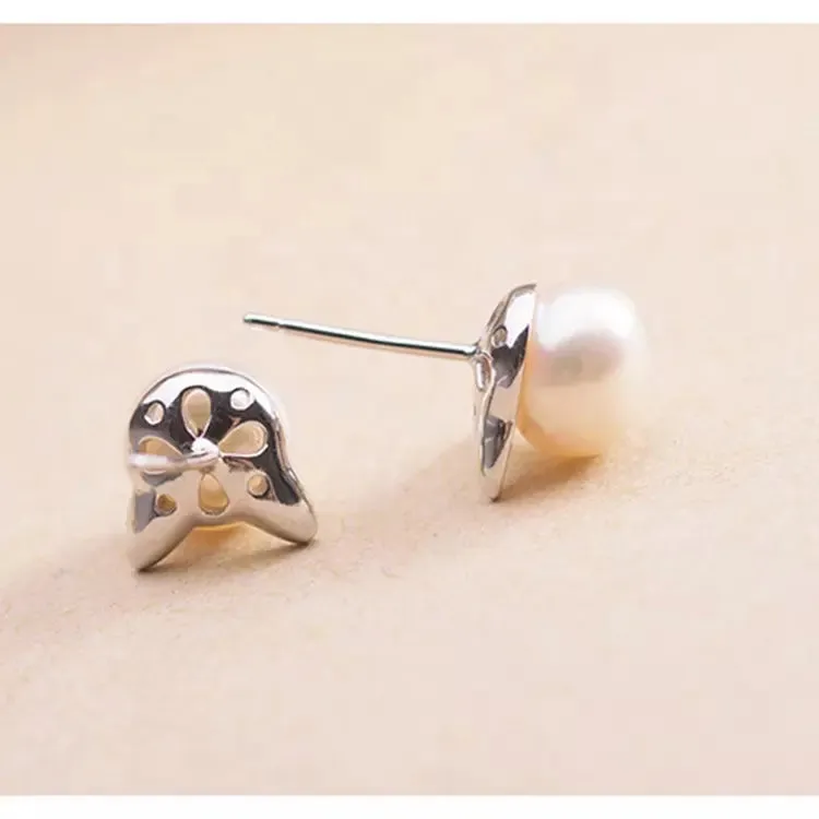 Freshwater Pearl Cat Earrings in Solid 925 Sterling Silver