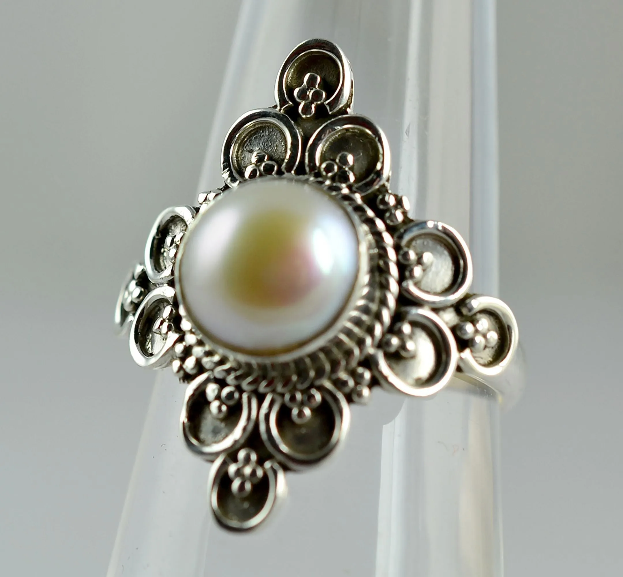 Freshwater Pearl Round 925 Solid Sterling Silver Handmade Ring Size 4-13 US