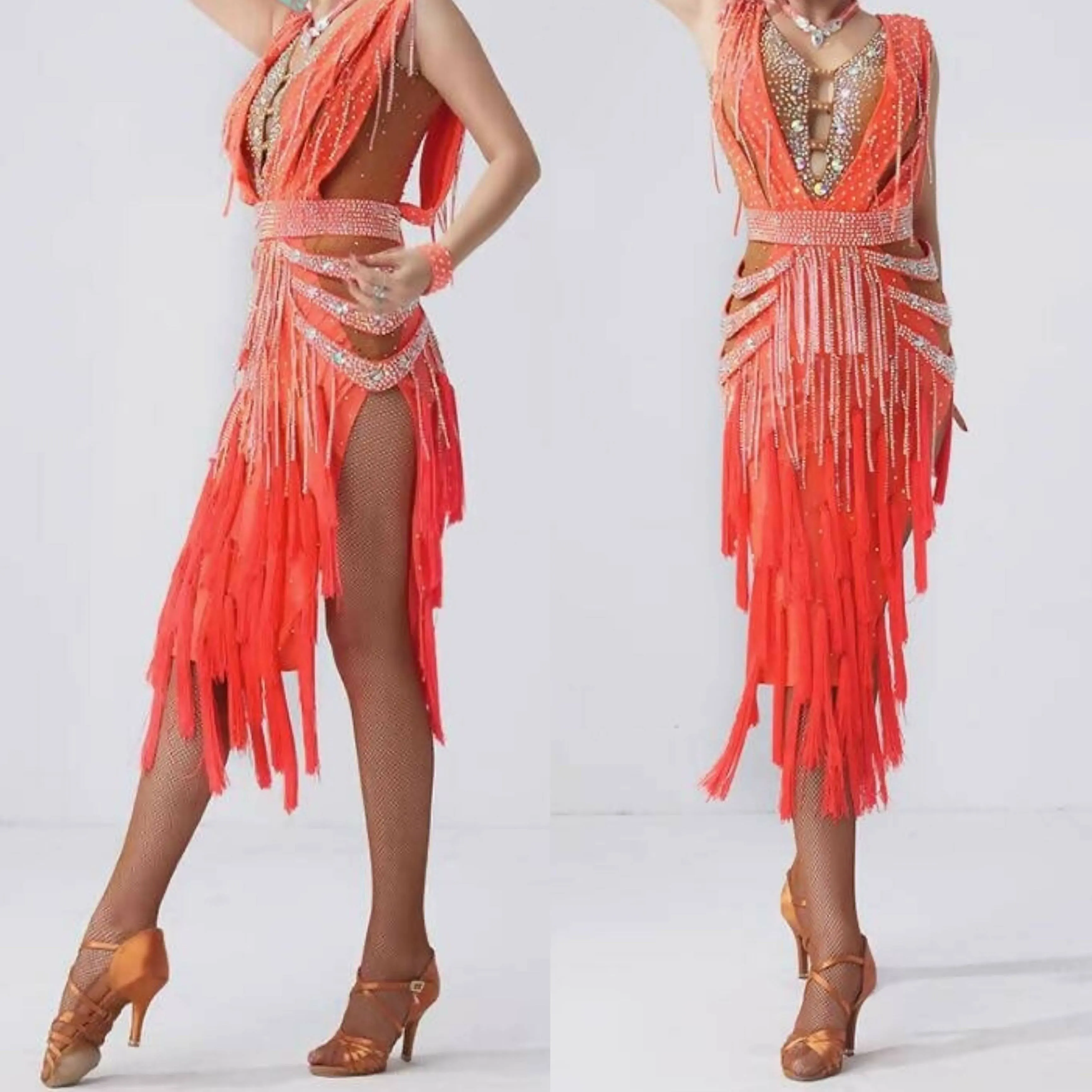 Fringelicious Orange Latin Dress | 2060