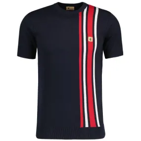 Gabicci Vintage Lewis Stripe Knitted T-Shirt Navy