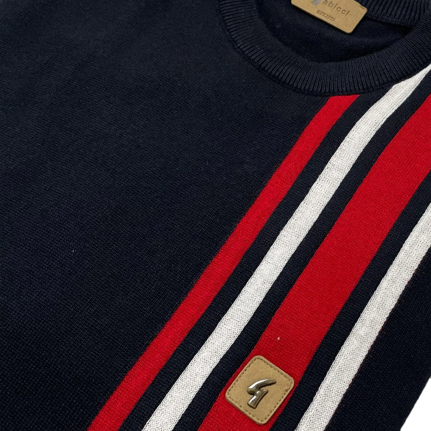 Gabicci Vintage Lewis Stripe Knitted T-Shirt Navy