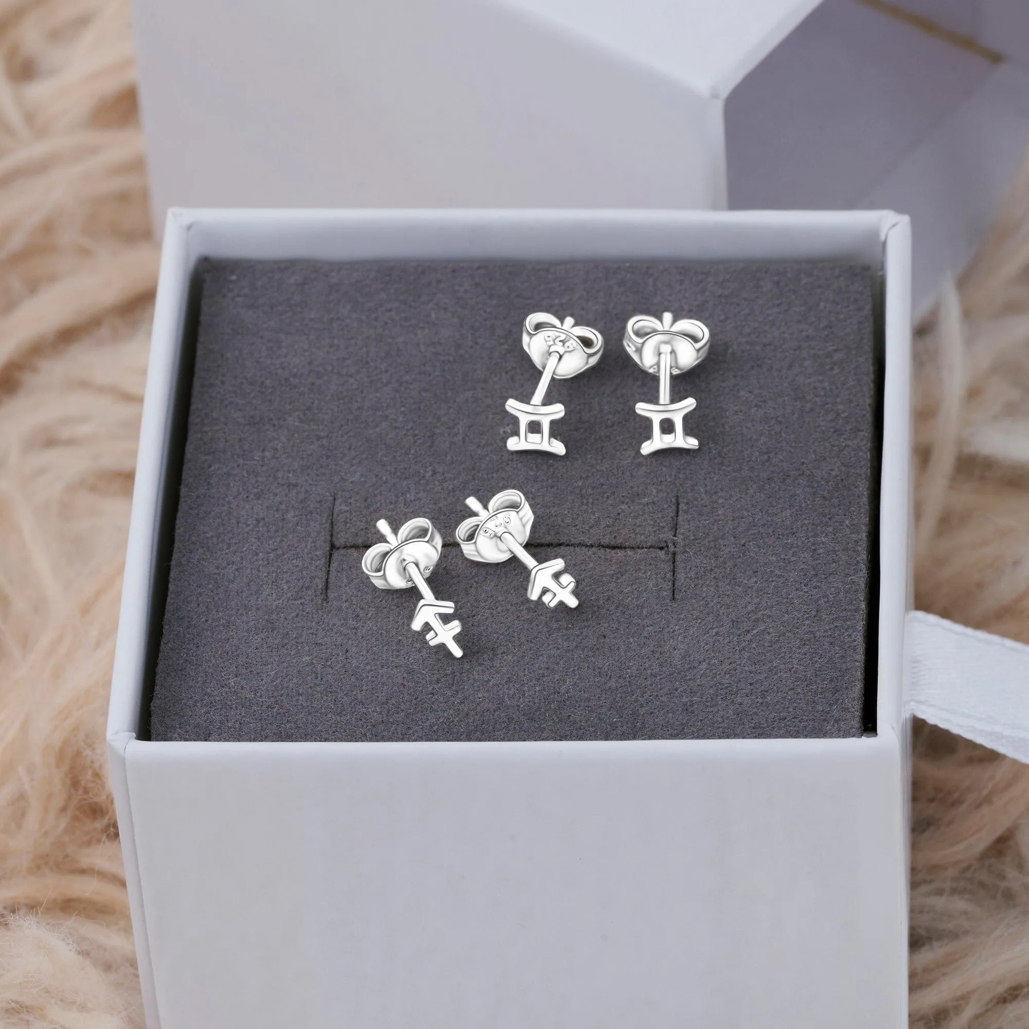 Gemini Stud Earrings Sterling Silver - Zodiac Constellation Earrings