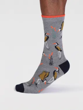 Gino Bamboo Heron Bird Socks - Grey Marle