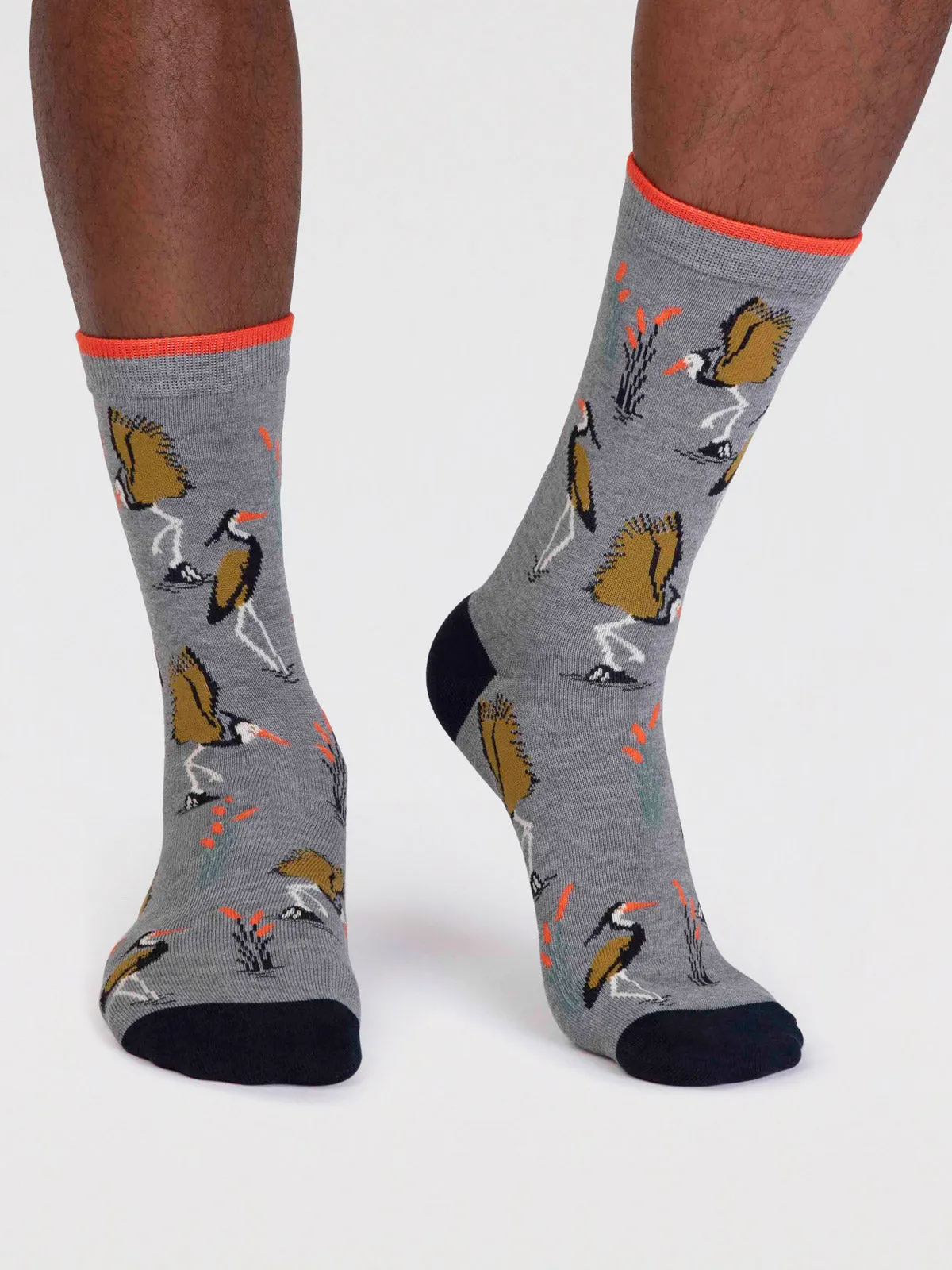 Gino Bamboo Heron Bird Socks - Grey Marle