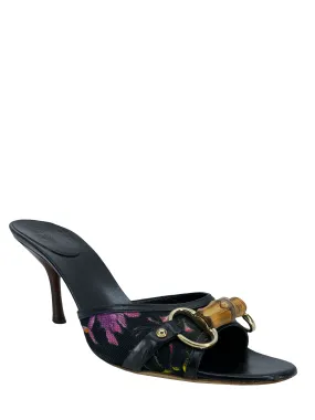 Gucci Canvas Floral Bamboo Horsebit Sandals Size 7