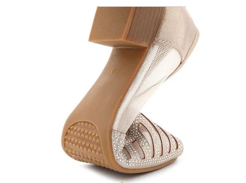 GX354 Women's Casual Shoes: Hollow Mesh Sandals with Square Heels Pumps