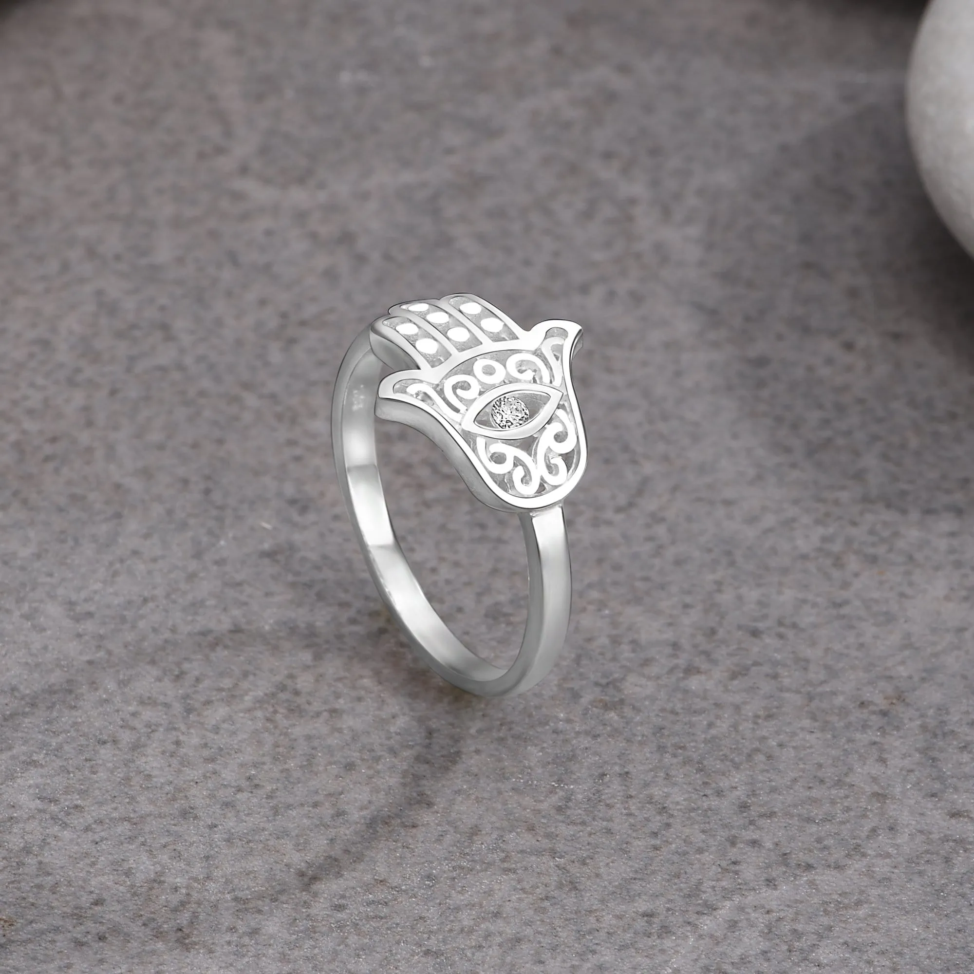 Hamsa Evil Eye Ring Sterling Silver