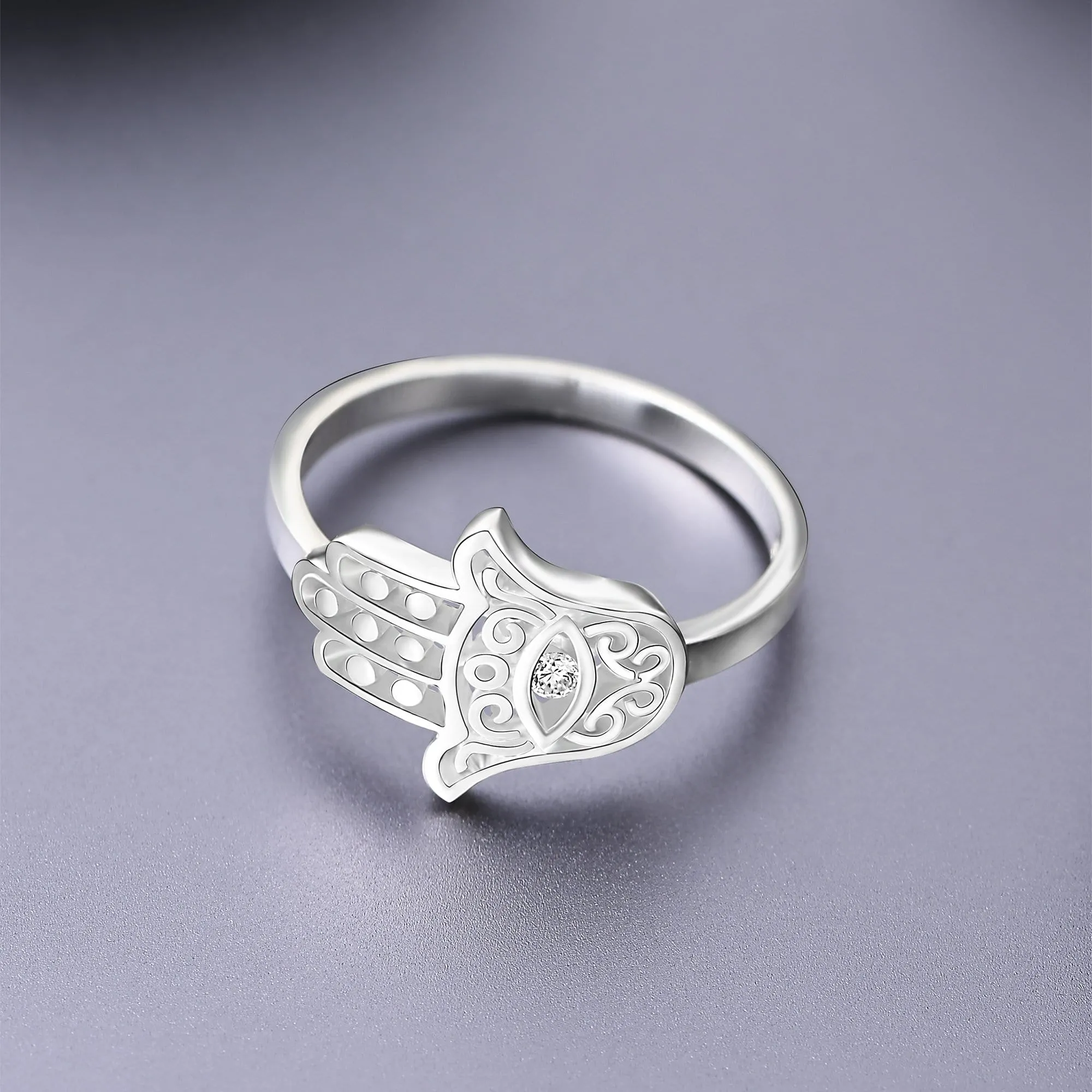 Hamsa Evil Eye Ring Sterling Silver