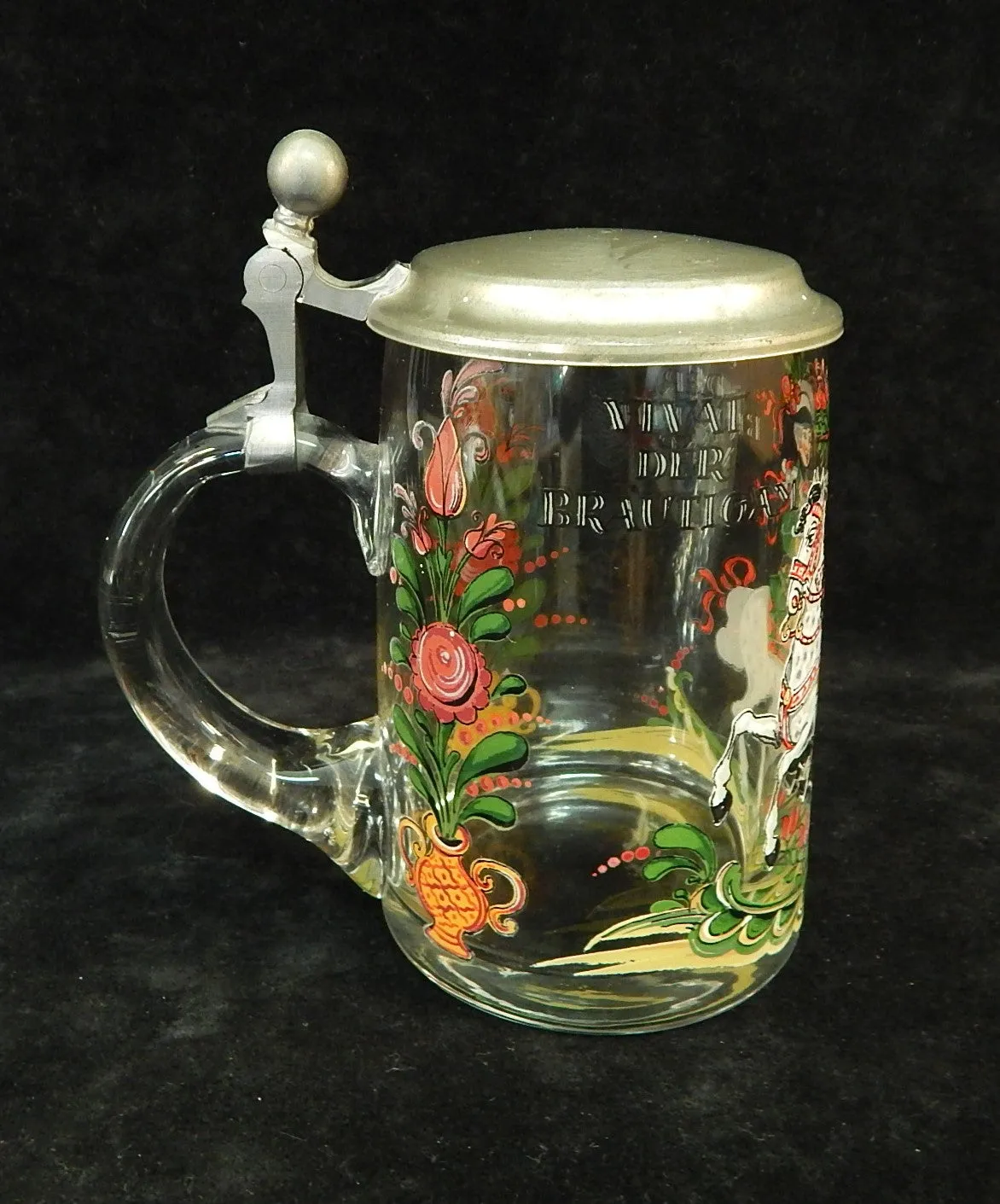 Hand Painted German Glass Mug - Very Good Vintage Condition