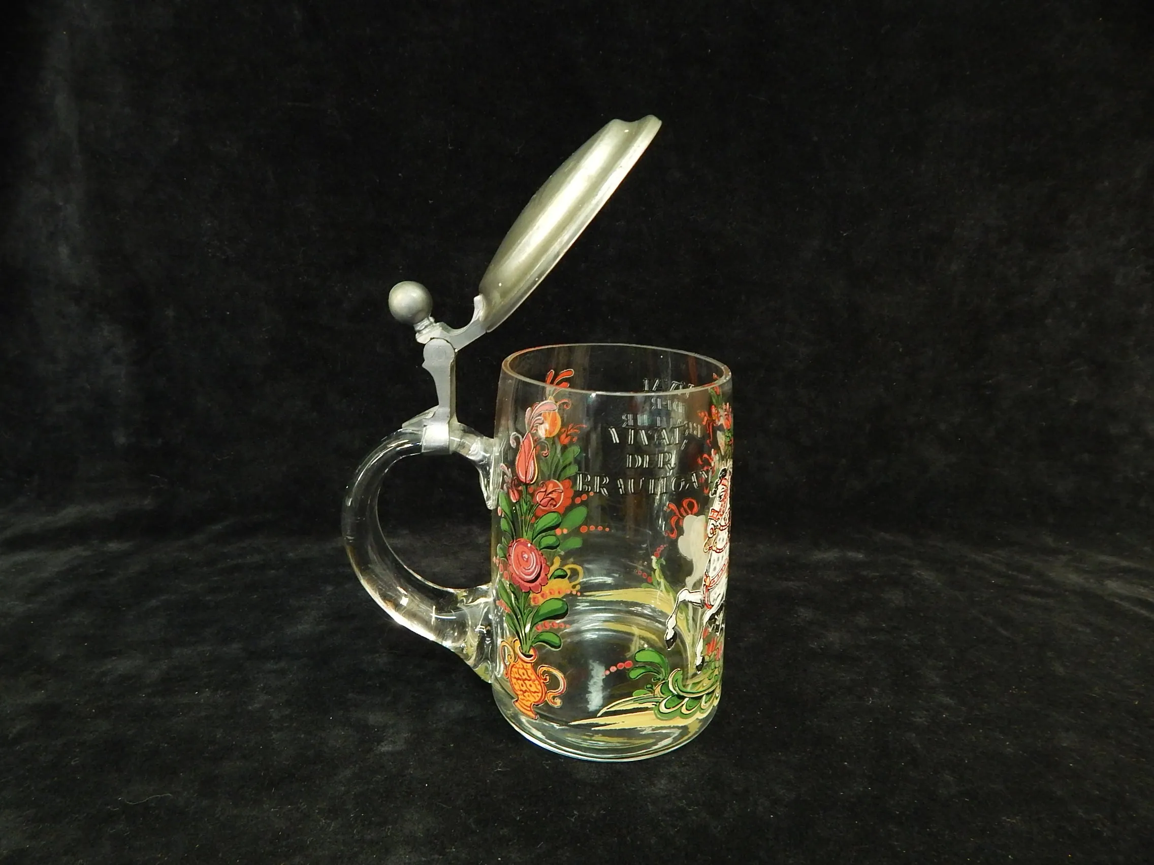 Hand Painted German Glass Mug - Very Good Vintage Condition