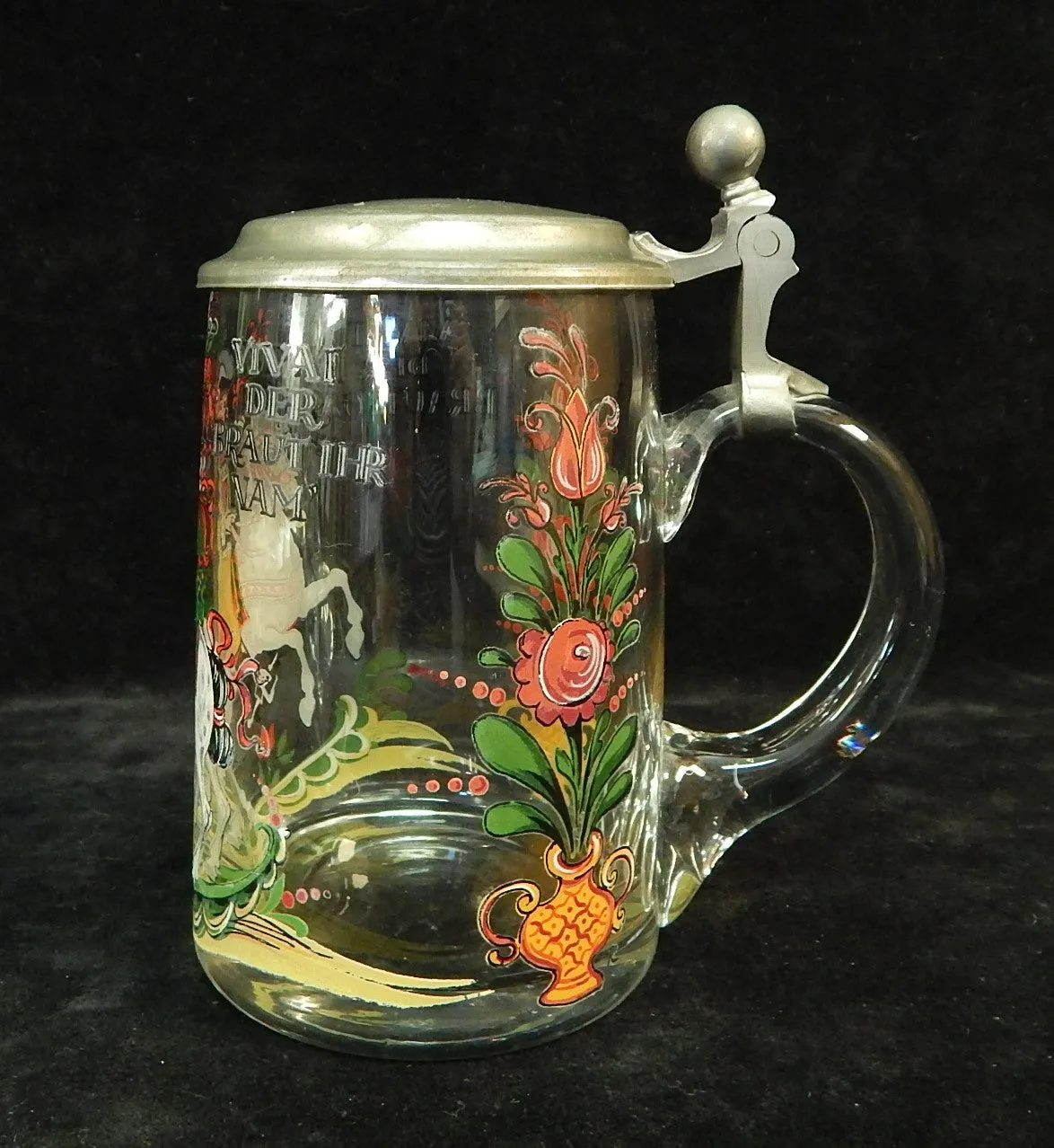 Hand Painted German Glass Mug - Very Good Vintage Condition