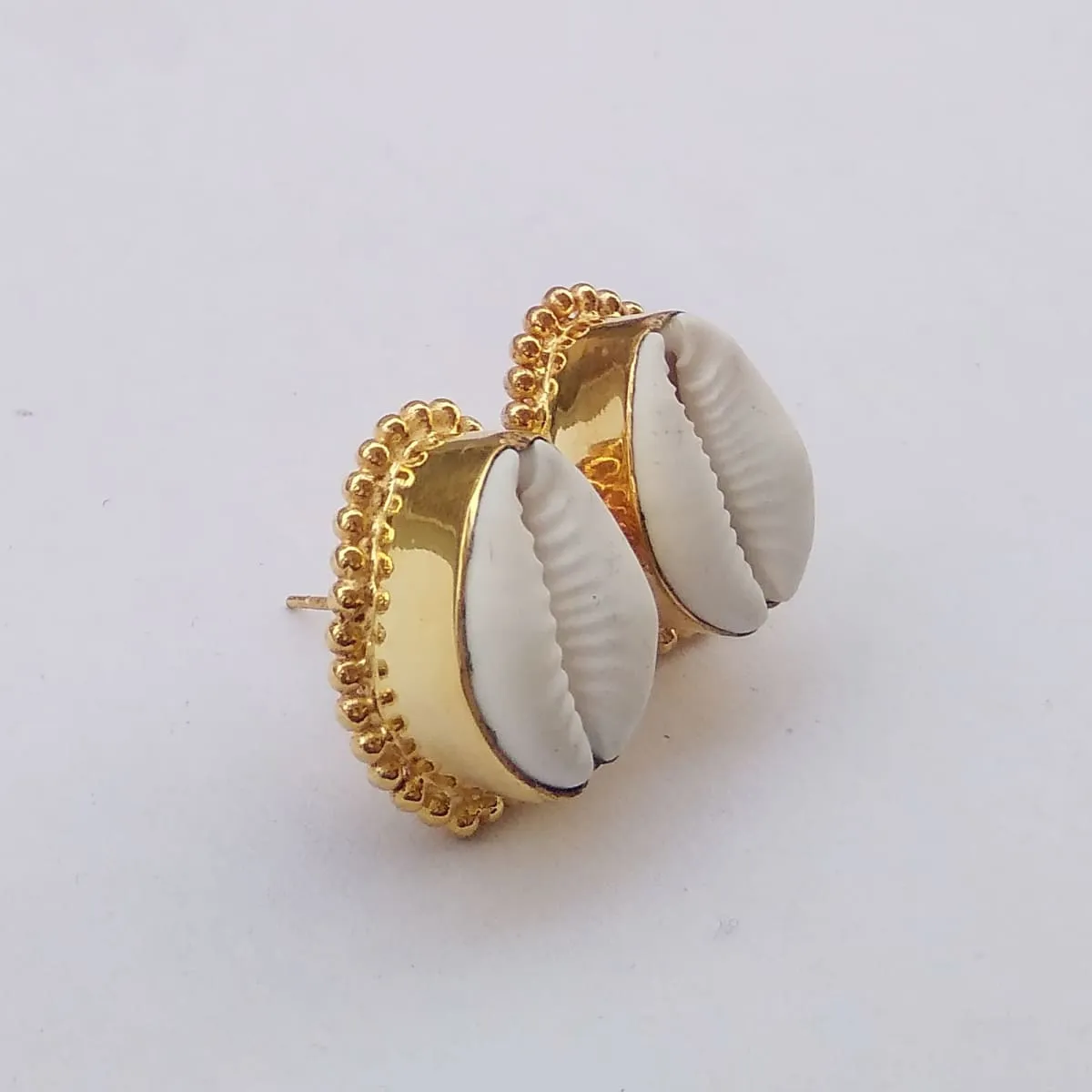 Handmade Cowrie Shell Designer Post Studs Earrings