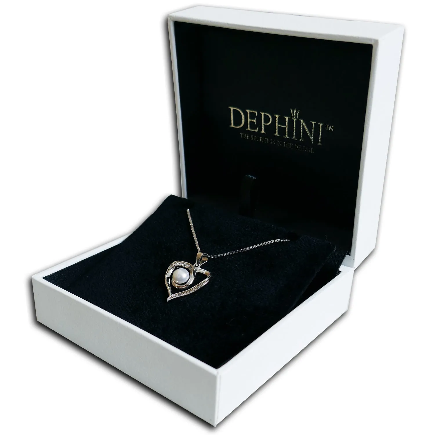 Heart Pearl Necklace CZ Pendant 925 Sterling Silver Jewellery Dephini