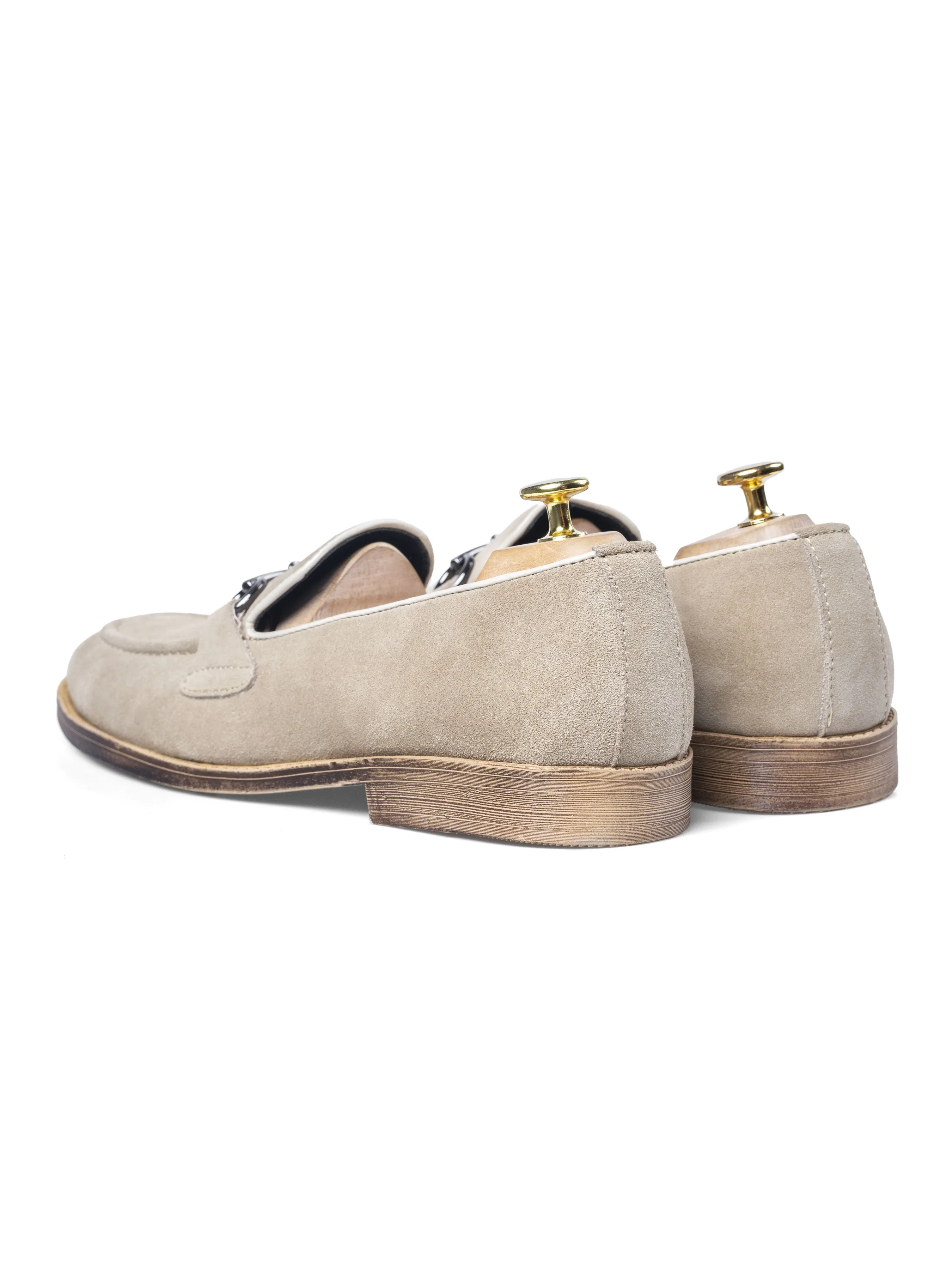 Horsebit Buckle Loafer - Beige Suede Leather (Flexi-Sole)