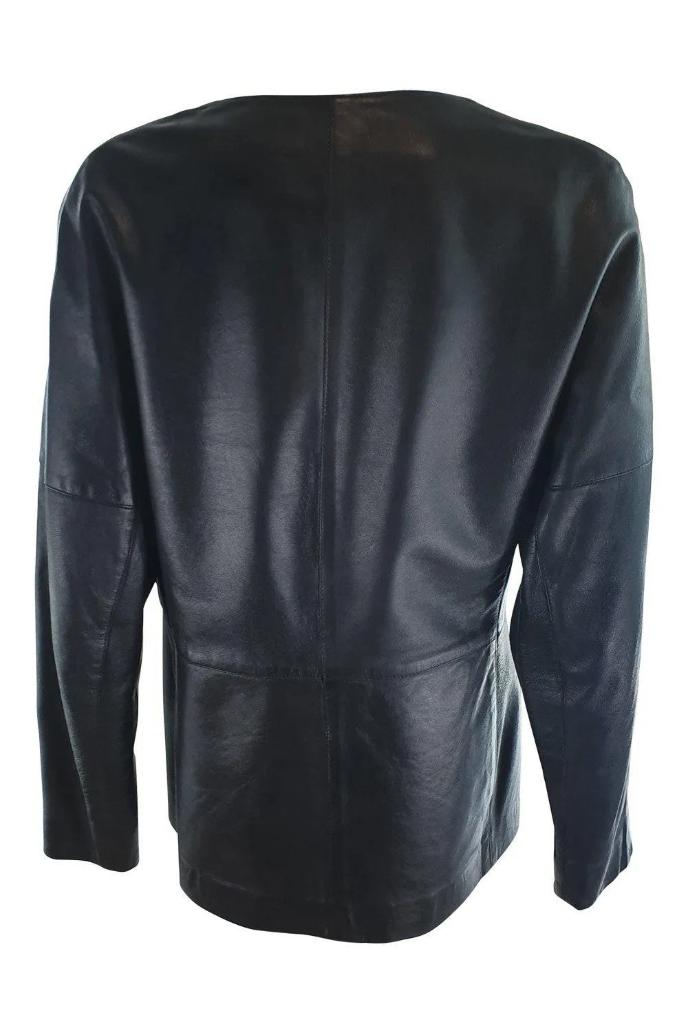 JAEGER Black Leather Single Breasted Minimalist Jacket (UK 12)