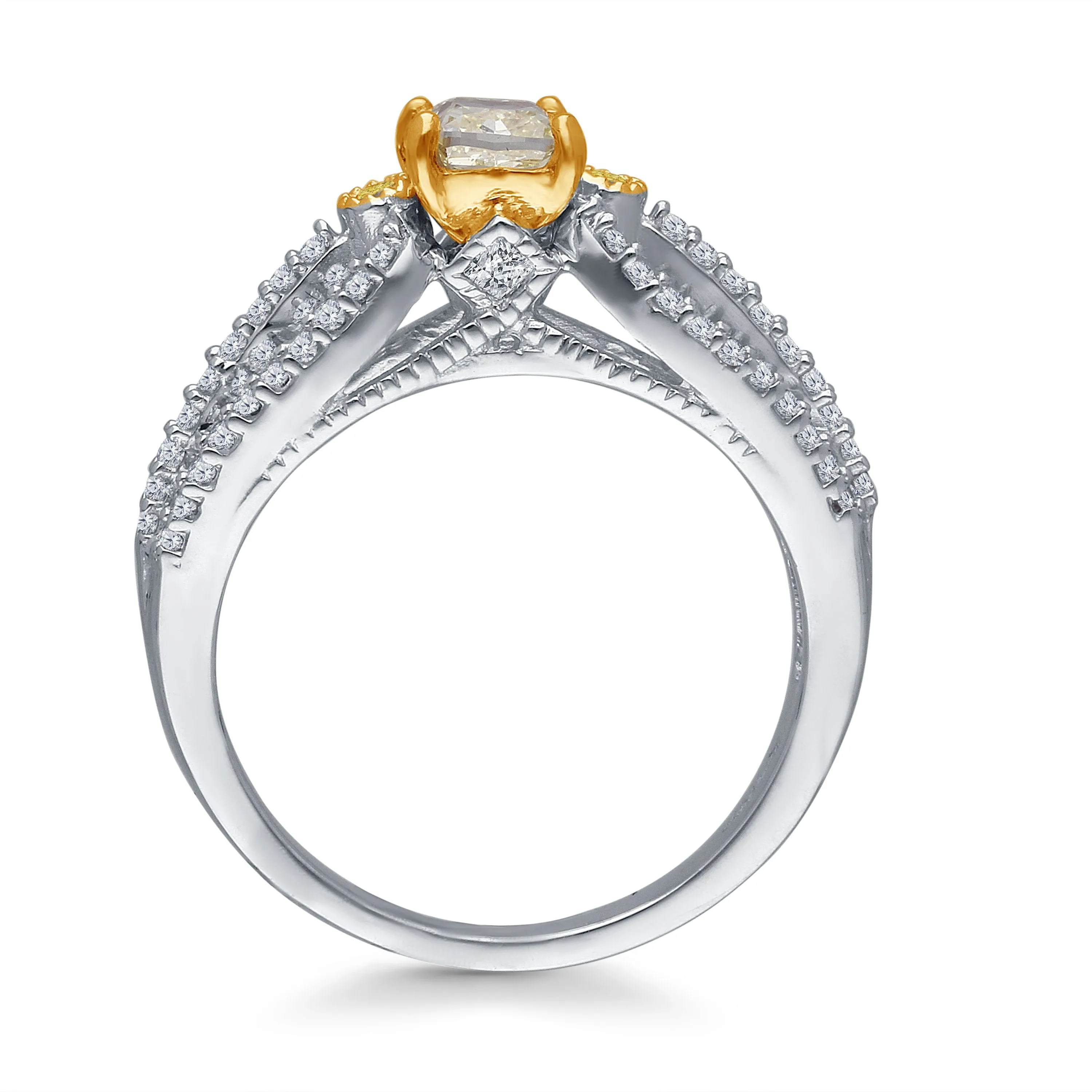 Kallati Eternal Yellow and White Diamond Engagement Ring in 14K White Gold