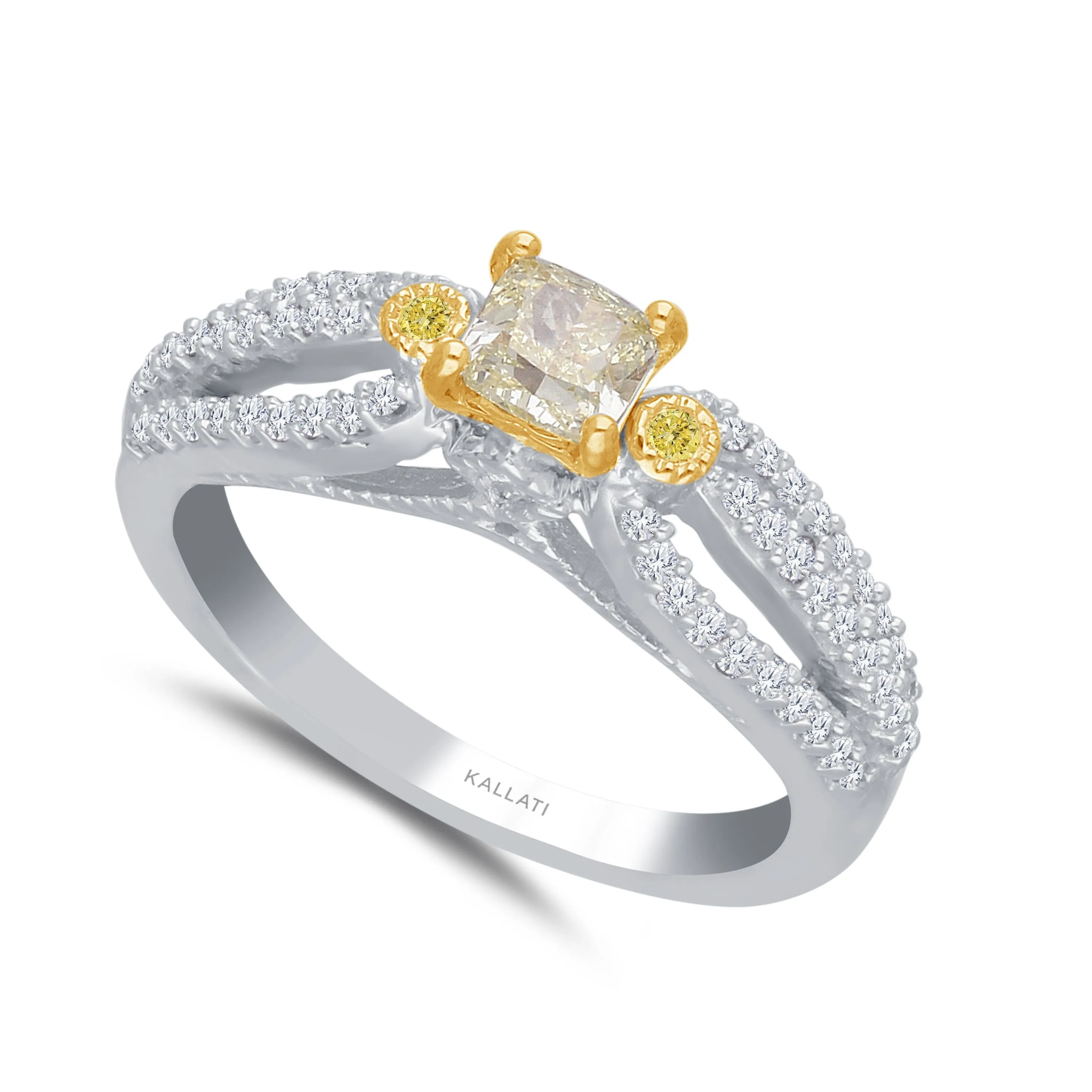 Kallati Eternal Yellow and White Diamond Engagement Ring in 14K White Gold