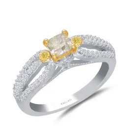 Kallati Eternal Yellow and White Diamond Engagement Ring in 14K White Gold