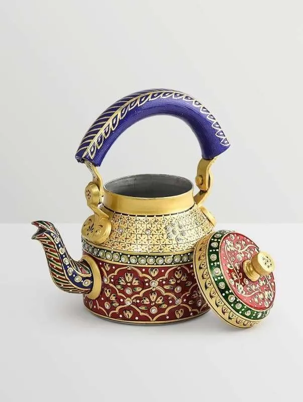 KAUSHALAM HAND PAINTED TEA KETTLE: GOLD & RED COLOUR DIAMOND