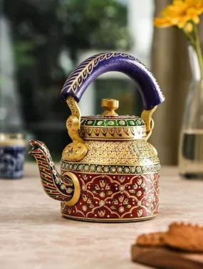 KAUSHALAM HAND PAINTED TEA KETTLE: GOLD & RED COLOUR DIAMOND