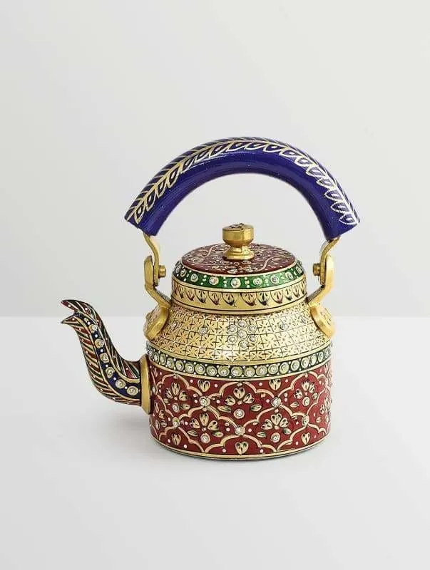 KAUSHALAM HAND PAINTED TEA KETTLE: GOLD & RED COLOUR DIAMOND