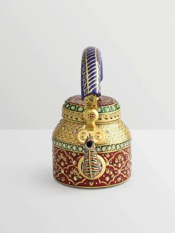 KAUSHALAM HAND PAINTED TEA KETTLE: GOLD & RED COLOUR DIAMOND