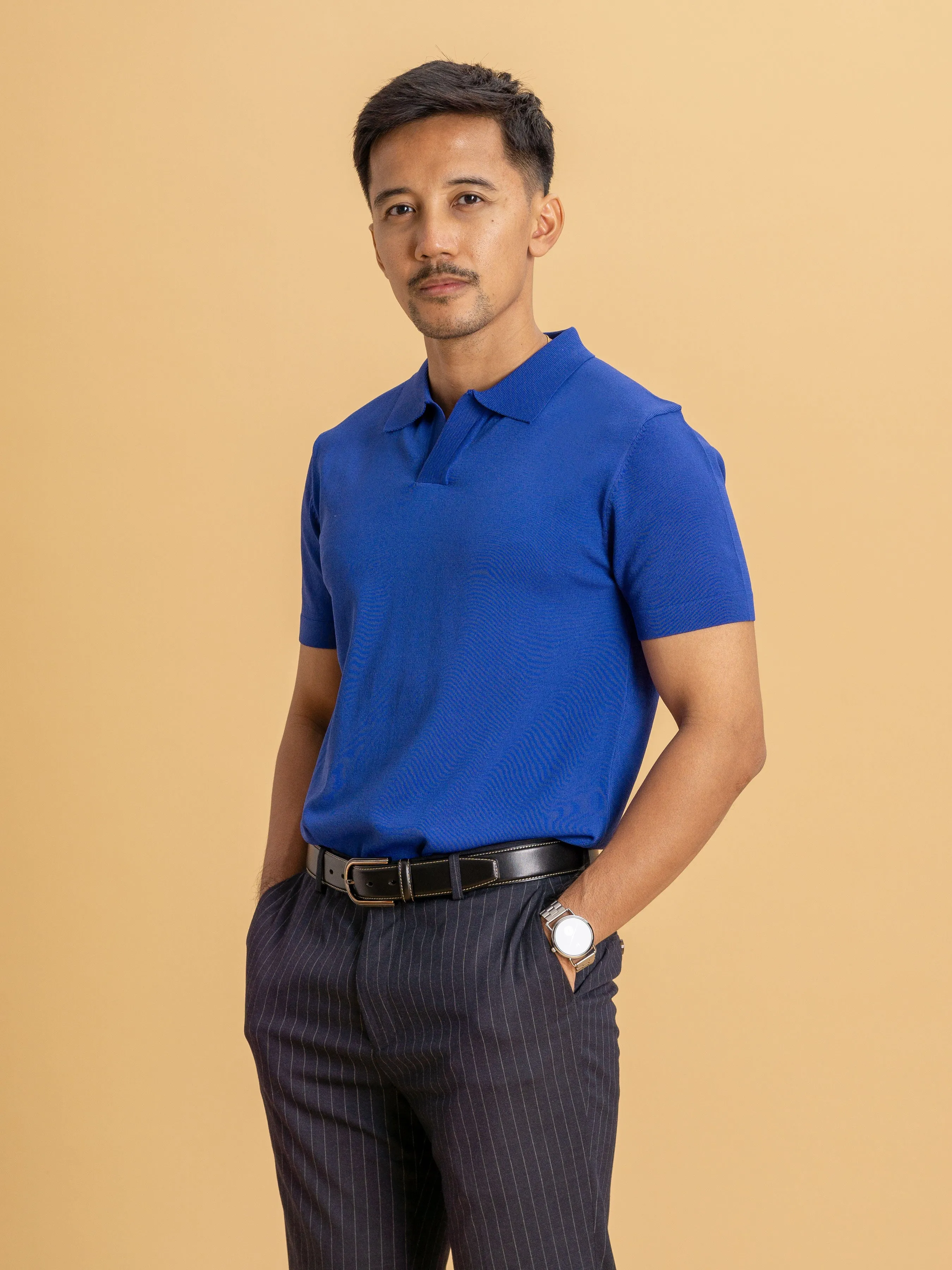 Knit Polo Tee - Royal Blue Open Collar