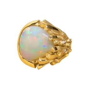 Light Opal, Diamond & 18K Gold Ring