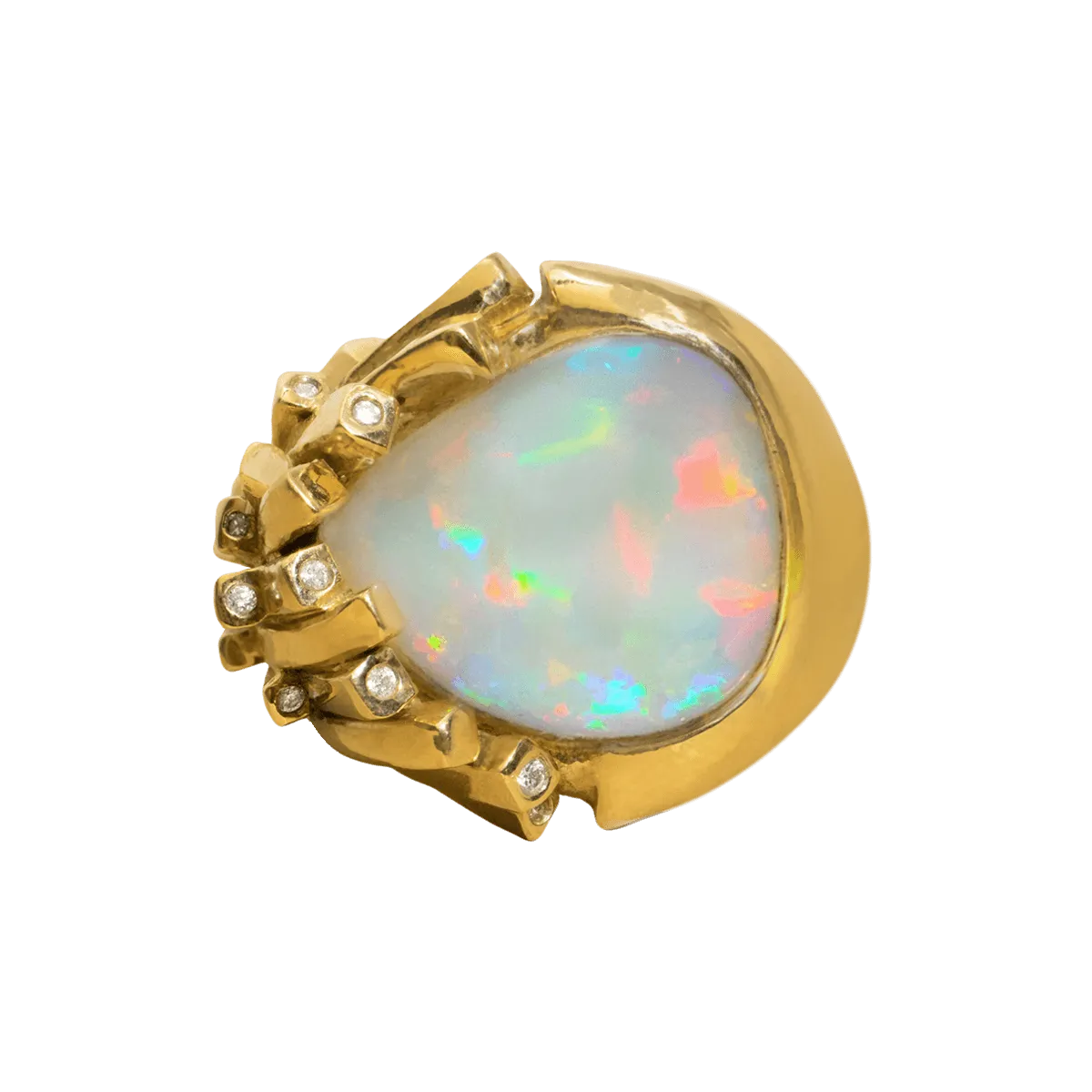 Light Opal, Diamond & 18K Gold Ring