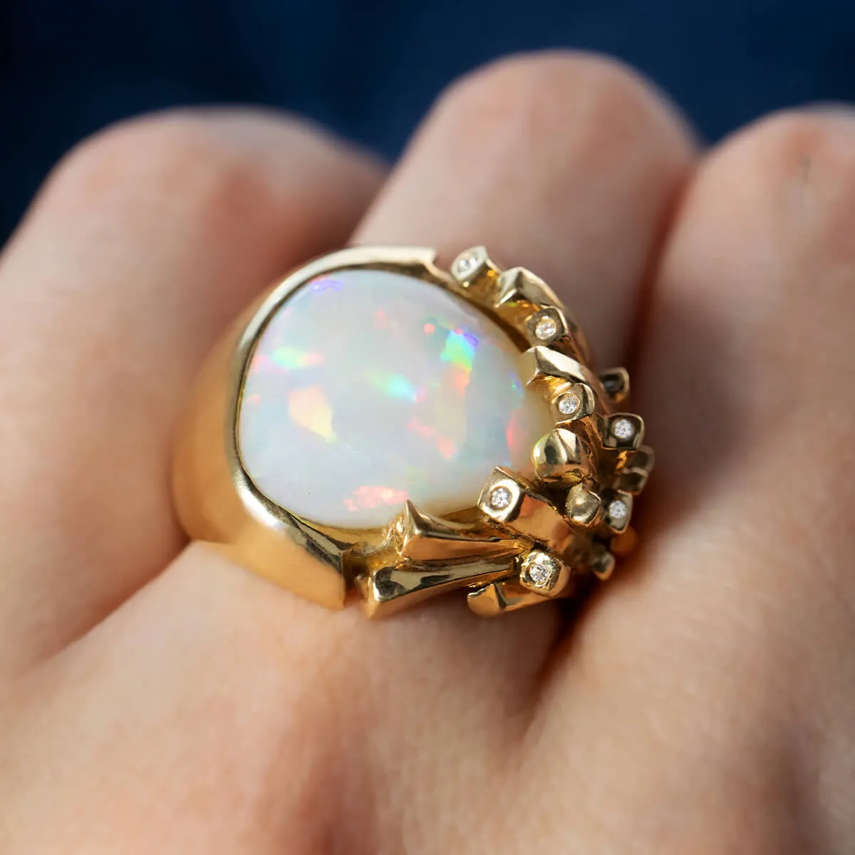 Light Opal, Diamond & 18K Gold Ring